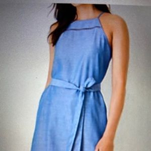 Ann Taylor Chambray Dress Tied Waisted Squared Halter neck